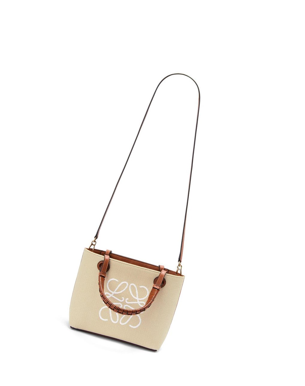 Loewe Mini Anagram Tote bag in jacquard and calfskin Ecru / Tan | DYELC-8064