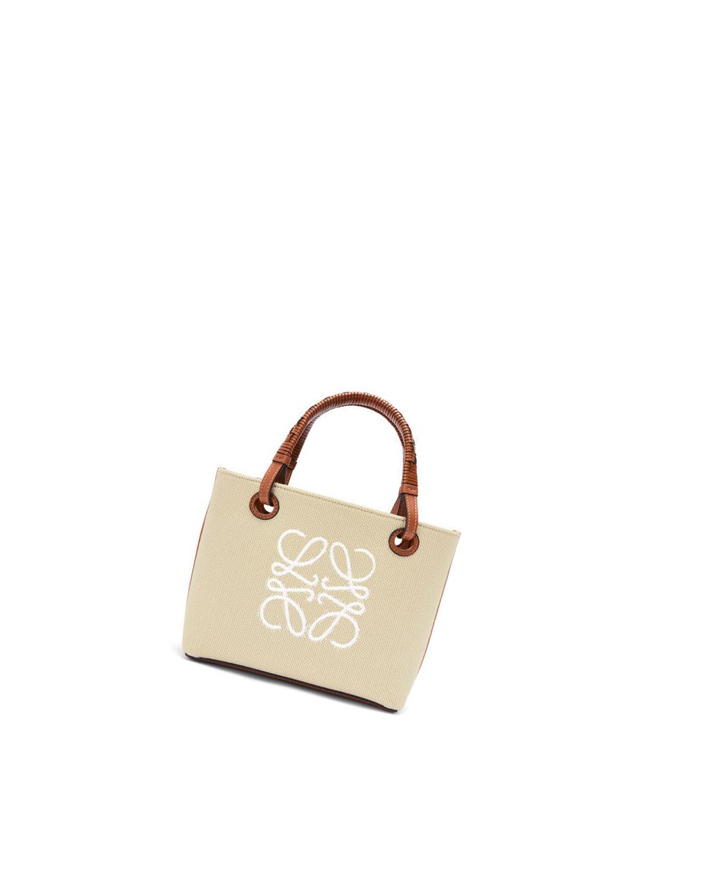 Loewe Mini Anagram Tote bag in jacquard and calfskin Ecru / Tan | DYELC-8064