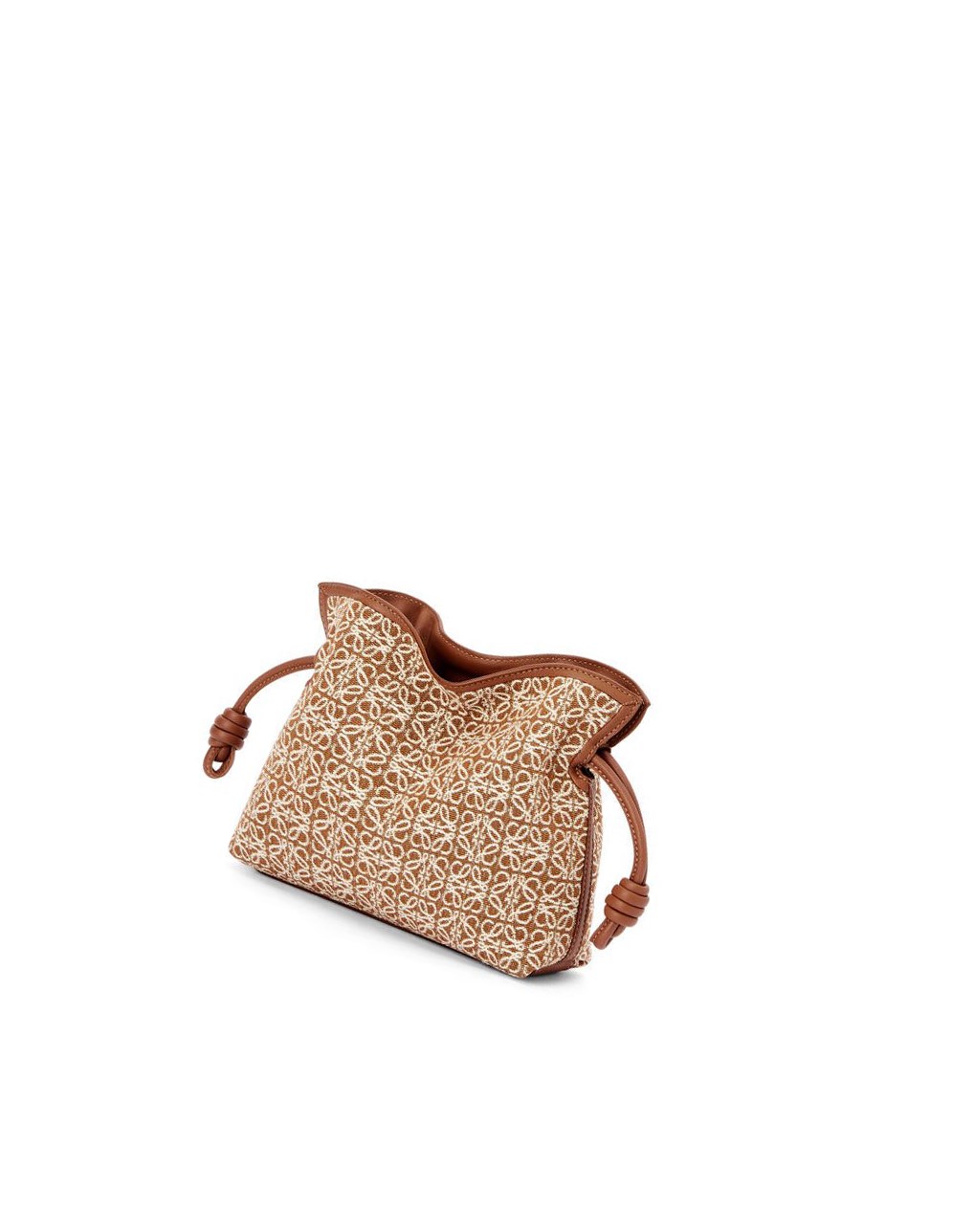 Loewe Mini Flamenco clutch in Anagram jacquard and calfskin Tan / Pecan | IFSXG-0792