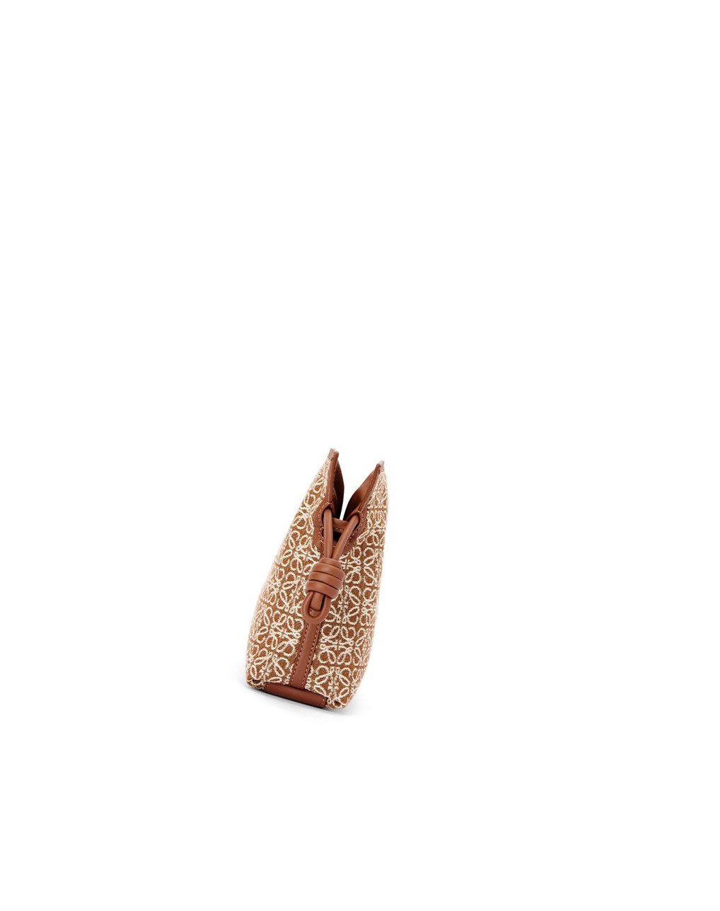 Loewe Mini Flamenco clutch in Anagram jacquard and calfskin Tan / Pecan | IFSXG-0792