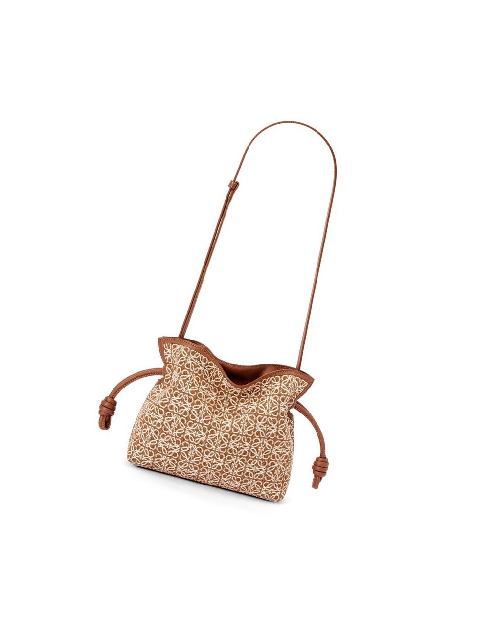 Loewe Mini Flamenco clutch in Anagram jacquard and calfskin Tan / Pecan | IFSXG-0792