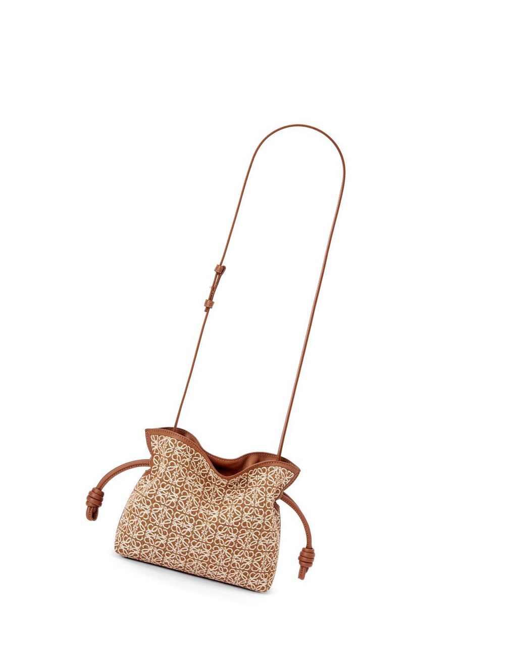 Loewe Mini Flamenco clutch in Anagram jacquard and calfskin Tan / Pecan | IFSXG-0792