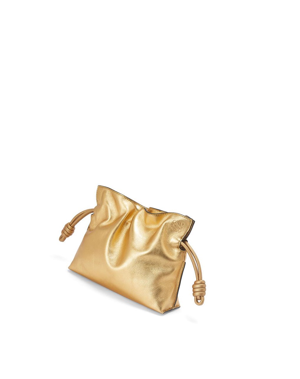 Loewe Mini Flamenco clutch in laminated nappa calfskin with chain Dorados | OCBIU-0347
