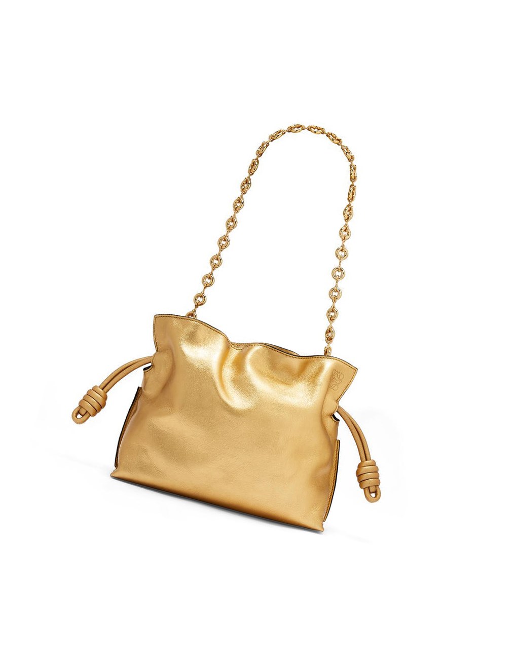 Loewe Mini Flamenco clutch in laminated nappa calfskin with chain Dorados | OCBIU-0347