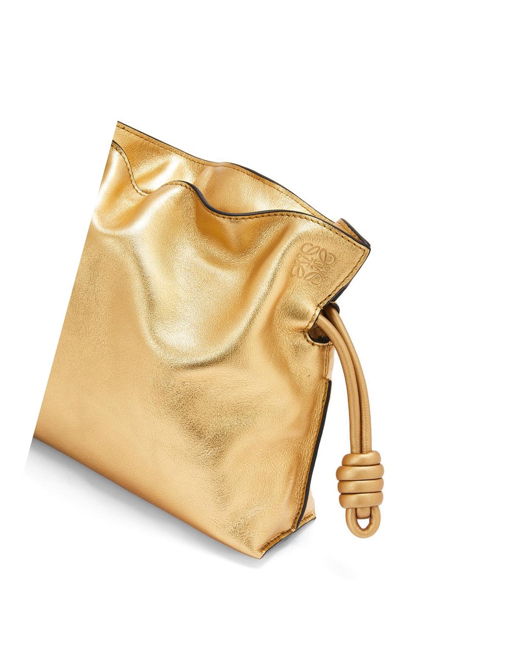 Loewe Mini Flamenco clutch in laminated nappa calfskin with chain Dorados | OCBIU-0347