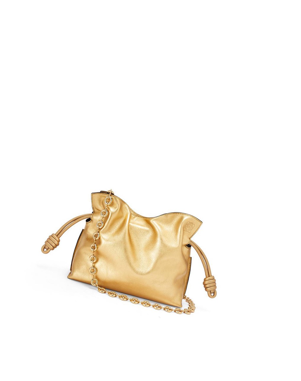 Loewe Mini Flamenco clutch in laminated nappa calfskin with chain Dorados | OCBIU-0347