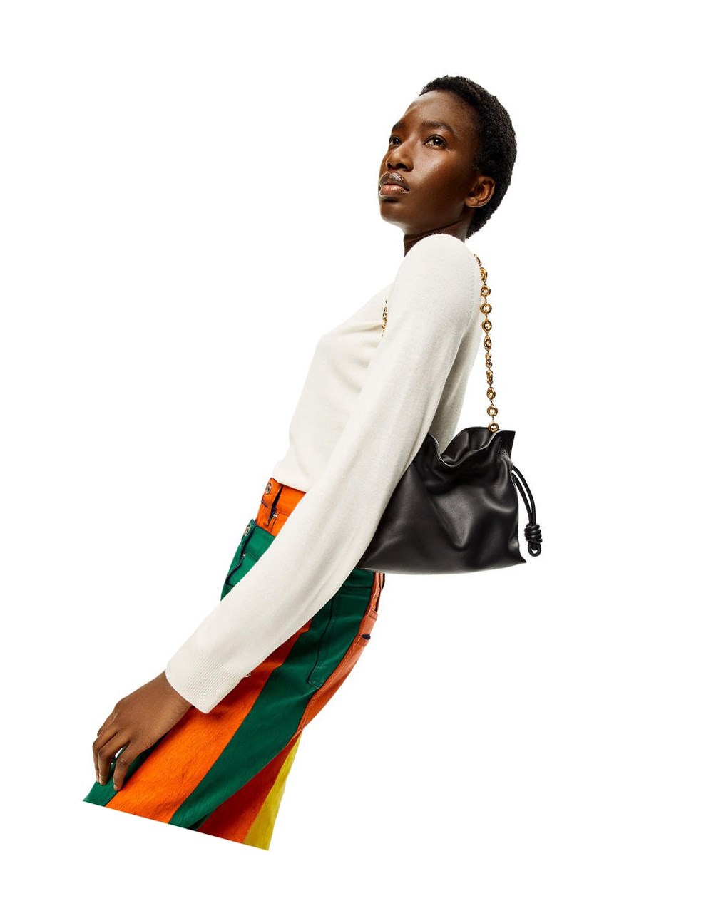 Loewe Mini Flamenco clutch in nappa calfskin with chain Negros | EWZDY-1962