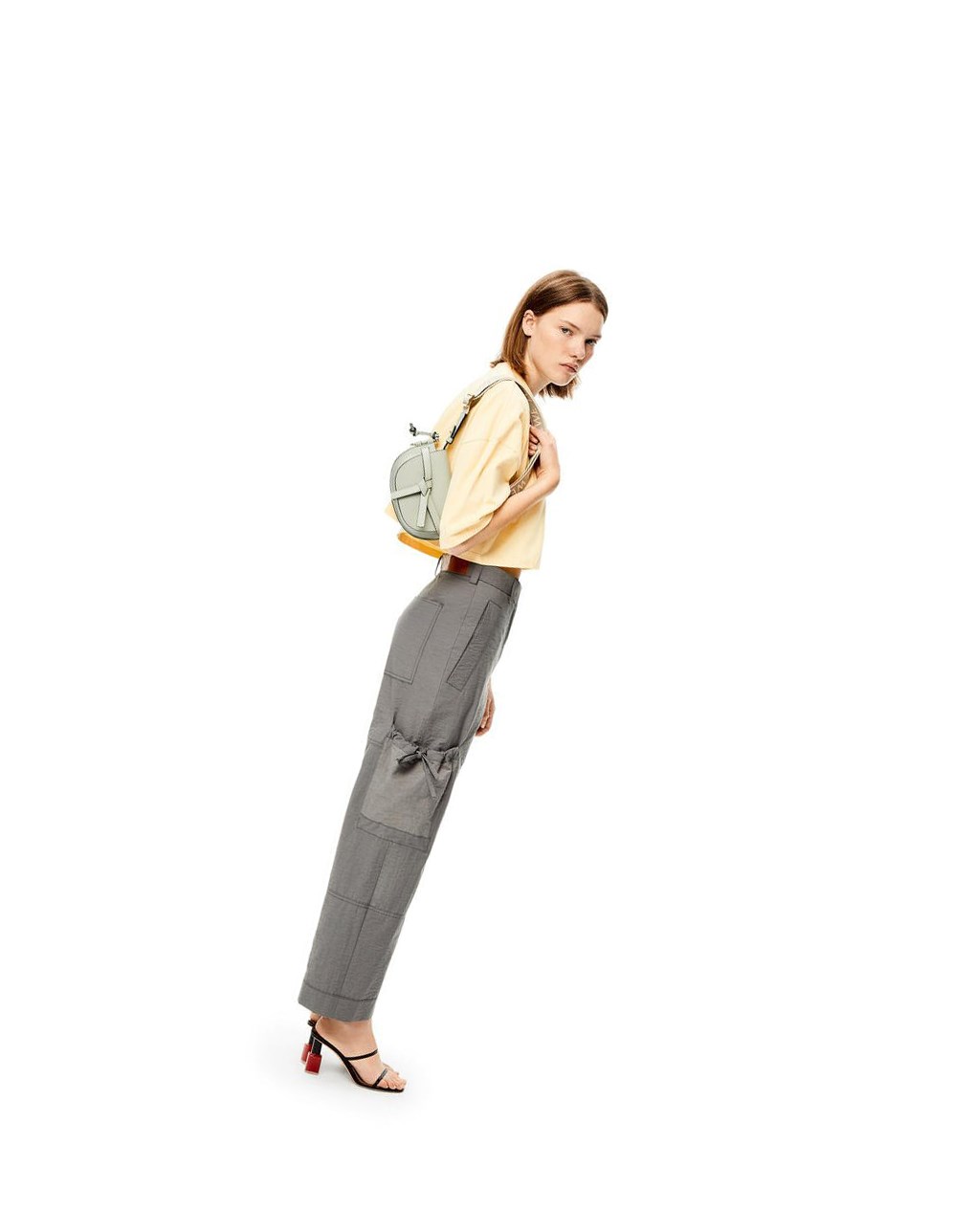 Loewe Mini Gate Dual bag in soft calfskin and jacquard Grises | FPGOE-4271