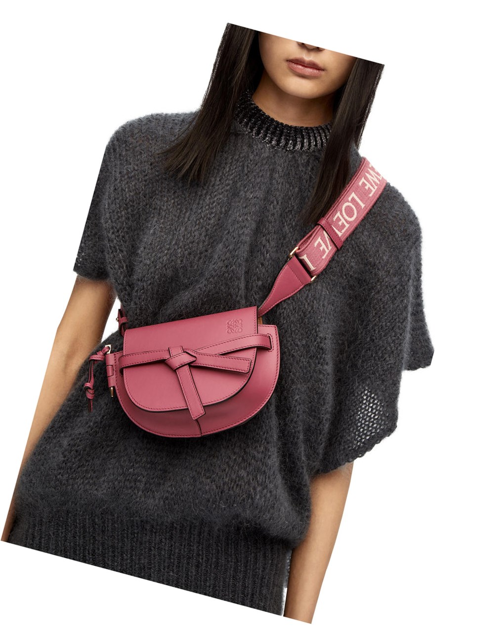 Loewe Mini Gate Dual bag in soft calfskin and jacquard Plumrose | UQACM-2637