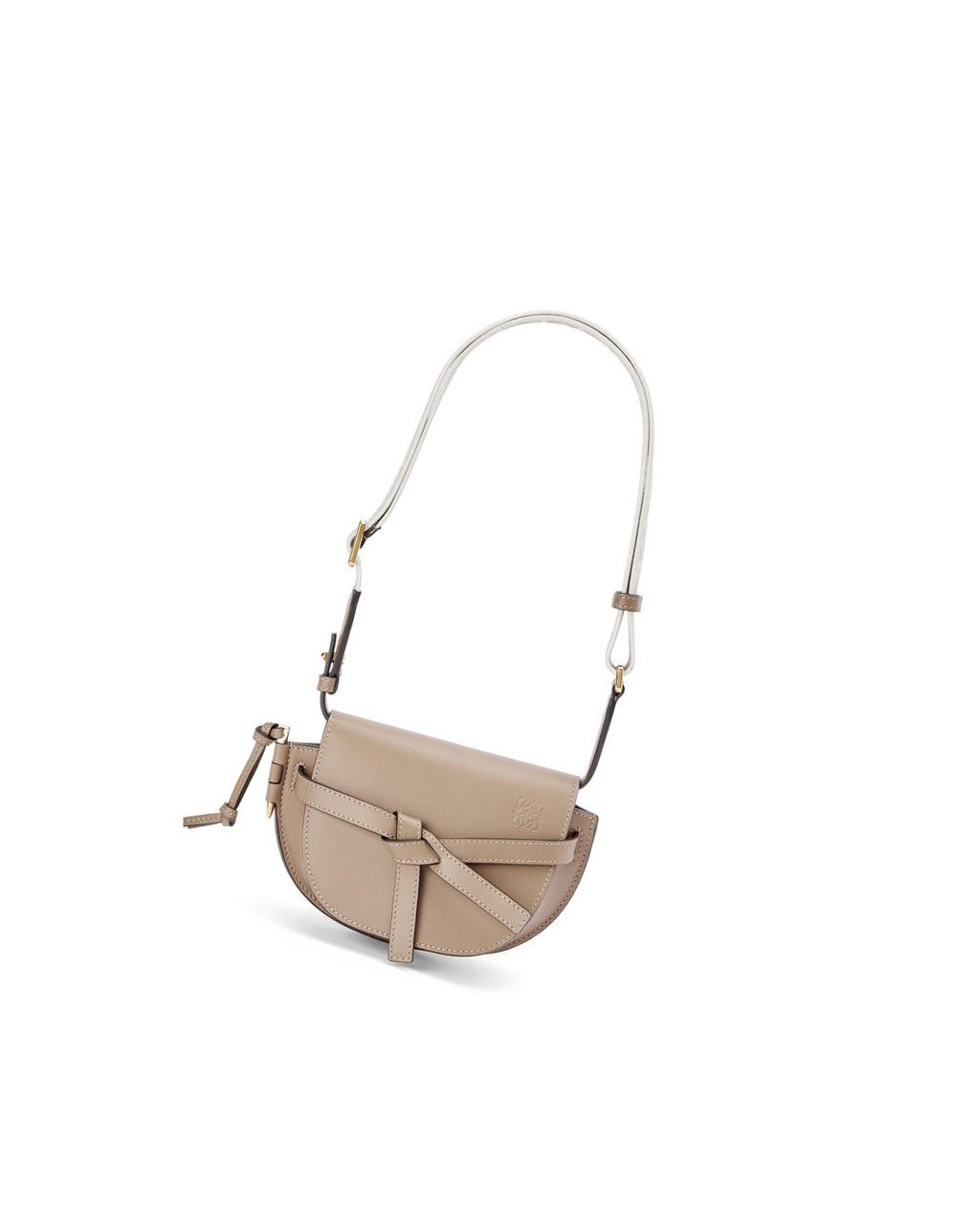 Loewe Mini Gate Dual bag in soft calfskin and jacquard Sand | WRNKT-1873