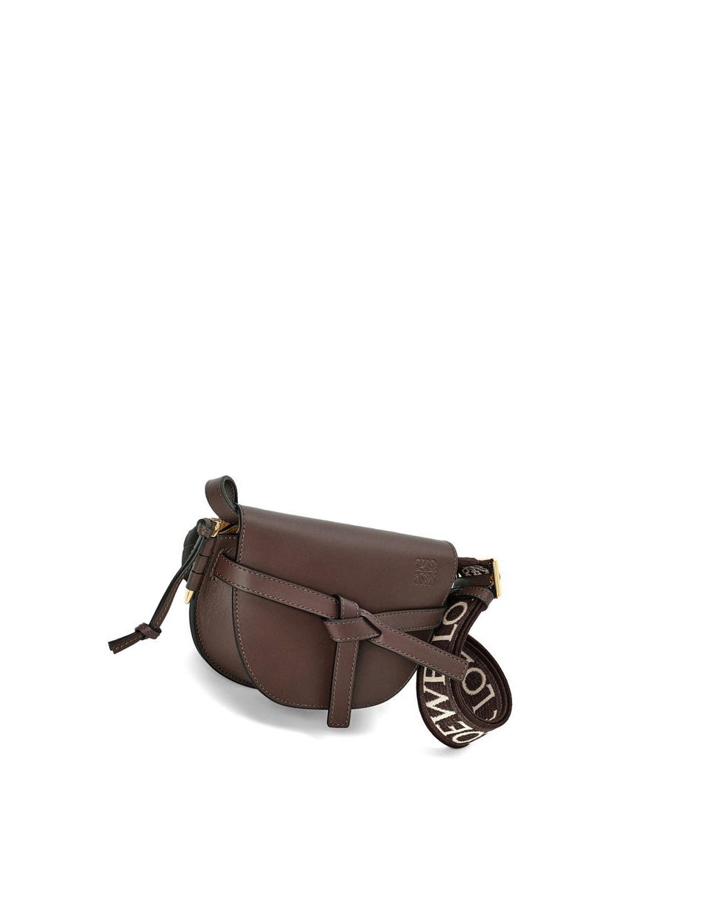 Loewe Mini Gate Dual bag in soft calfskin and jacquard Chocolate | XQTMG-7958