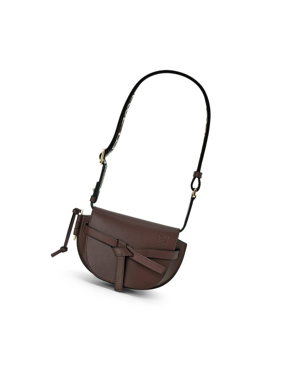 Loewe Mini Gate Dual bag in soft calfskin and jacquard Chocolate | XQTMG-7958