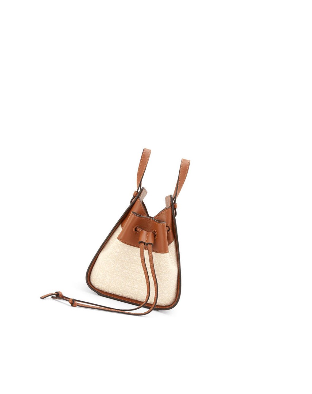 Loewe Mini Hammock drawstring bag in Anagram jacquard and calfskin Ecru / Tan | KUHNL-0436