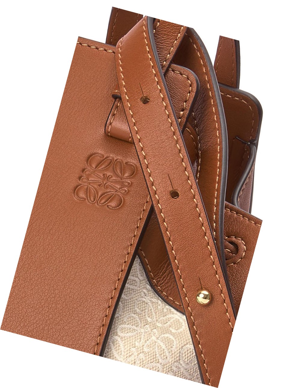 Loewe Mini Hammock drawstring bag in Anagram jacquard and calfskin Ecru / Tan | KUHNL-0436