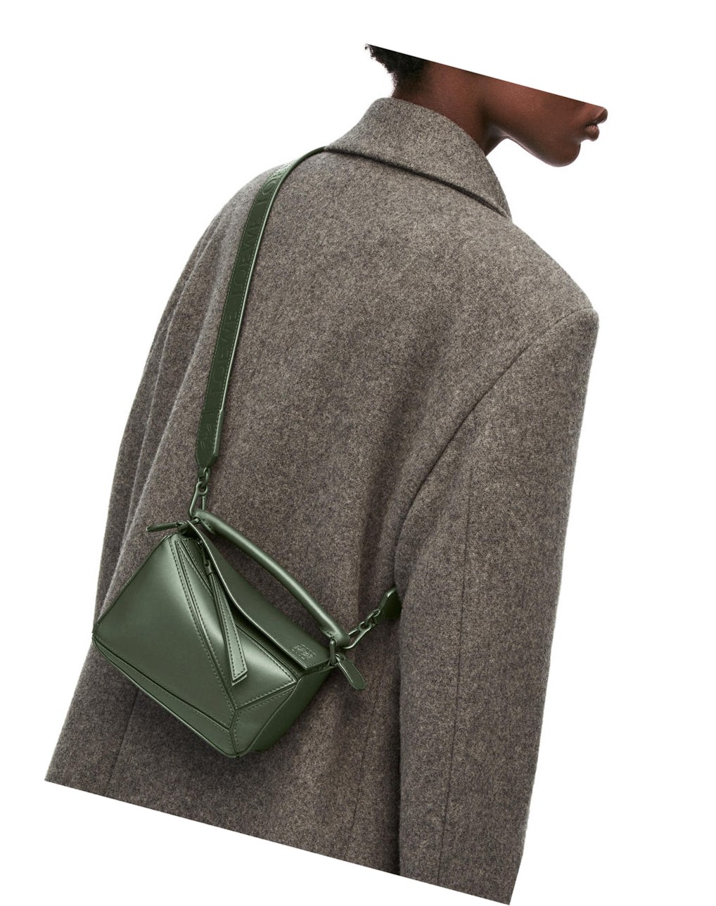 Loewe Mini Puzzle bag in satin calfskin Kaki | QMZOR-1782