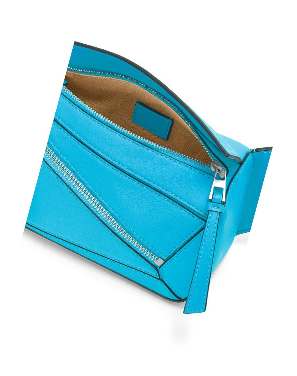 Loewe Mini Puzzle bumbag in classic calfskin Cyan | GCLFZ-5907