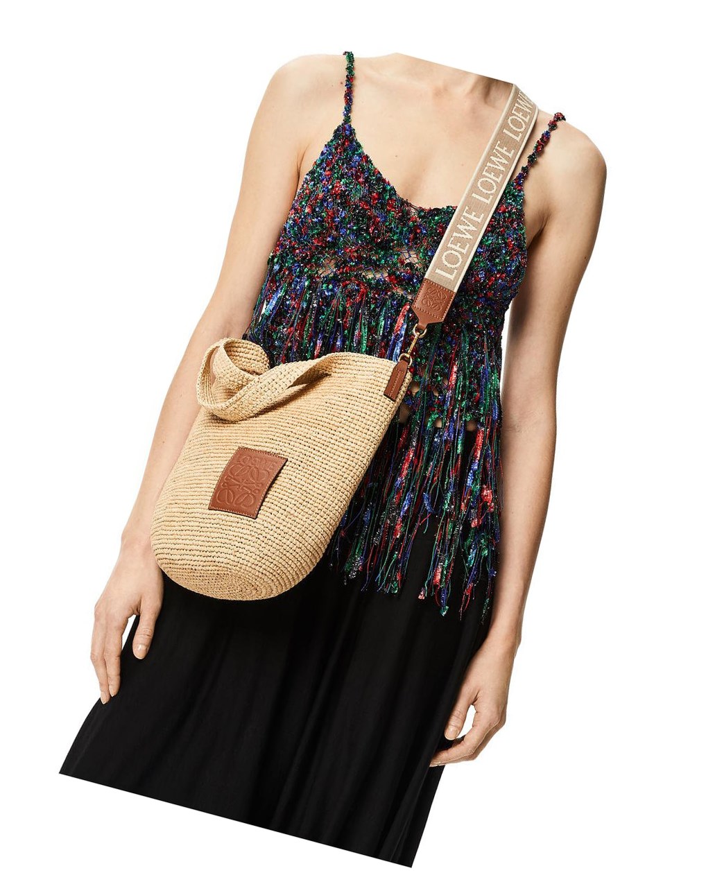 Loewe Mini Slit bag in raffia and calfskin Natural / Tan | TGLDX-2513