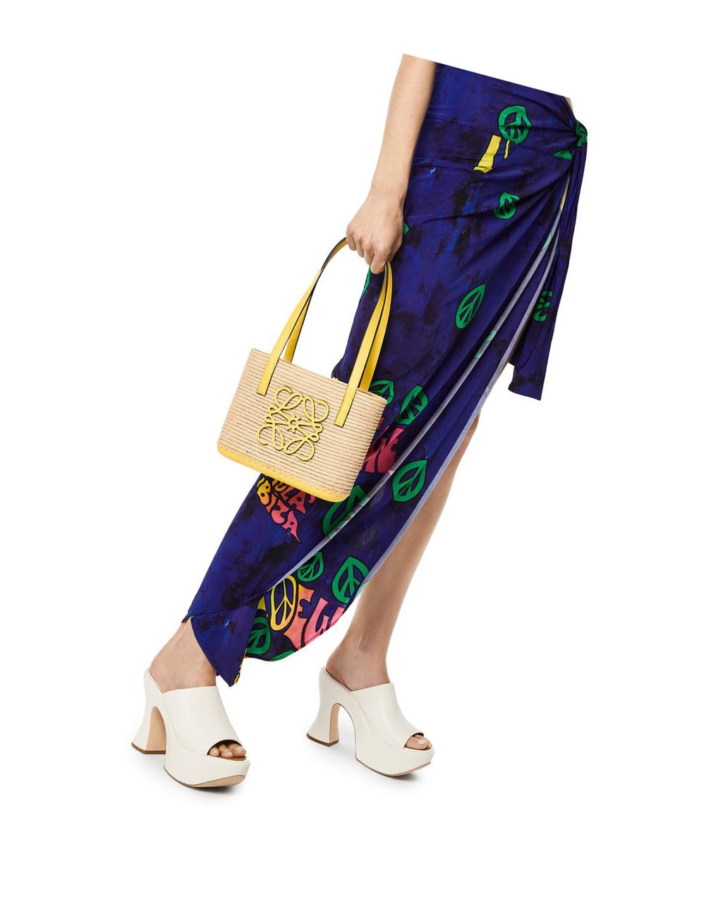 Loewe Mini Square Basket bag in raffia and calfskin Azules | DMACK-2958