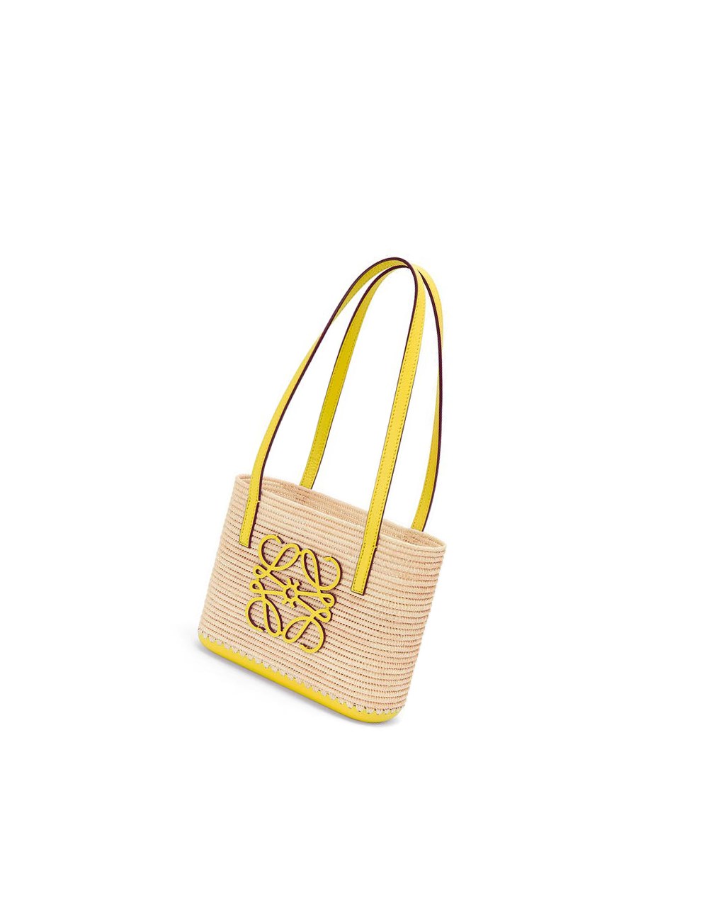 Loewe Mini Square Basket bag in raffia and calfskin Azules | DMACK-2958
