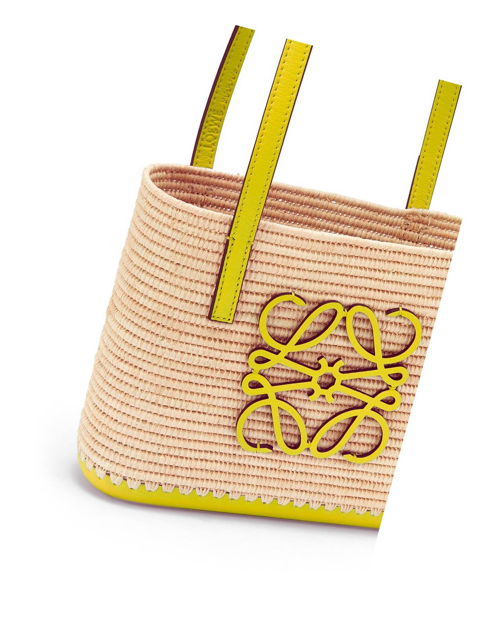 Loewe Mini Square Basket bag in raffia and calfskin Azules | DMACK-2958
