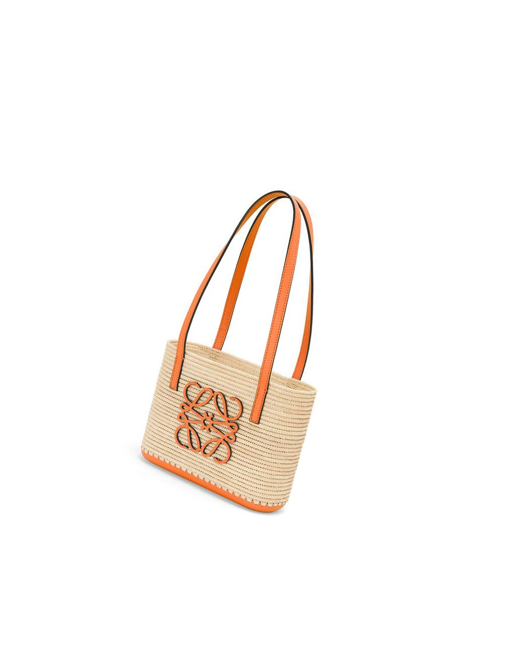 Loewe Mini Square Basket bag in raffia and calfskin Naranjas | RSMNG-9815