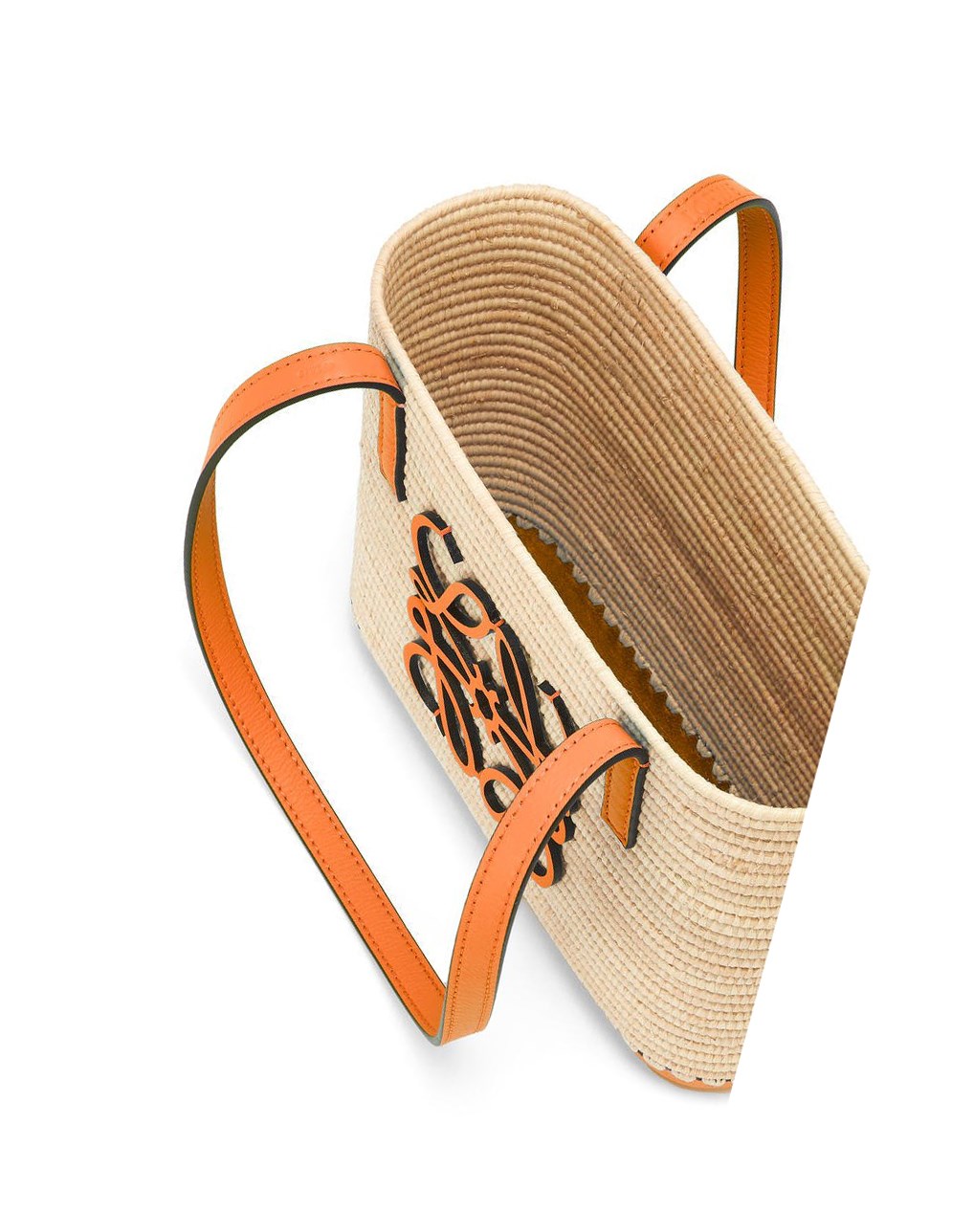 Loewe Mini Square Basket bag in raffia and calfskin Naranjas | RSMNG-9815