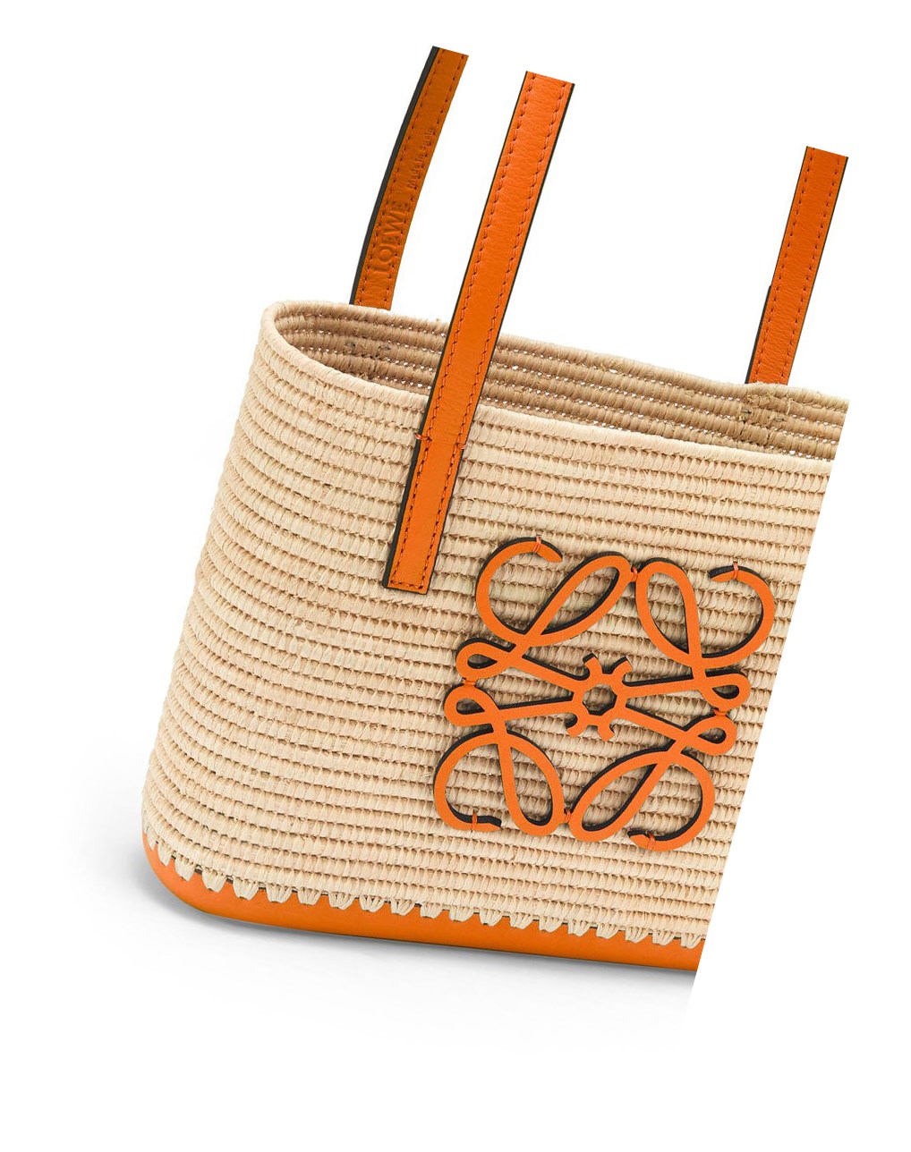 Loewe Mini Square Basket bag in raffia and calfskin Naranjas | RSMNG-9815