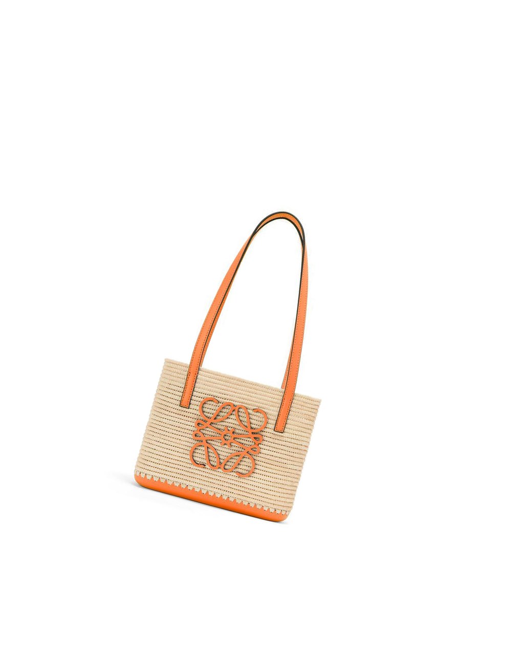 Loewe Mini Square Basket bag in raffia and calfskin Naranjas | RSMNG-9815