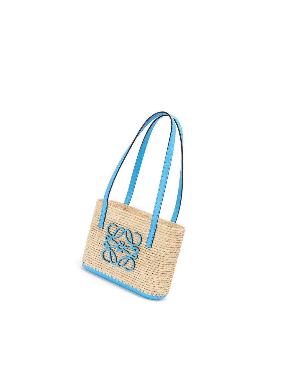 Loewe Mini Square Basket bag in raffia and calfskin Azules | XBWZT-2735
