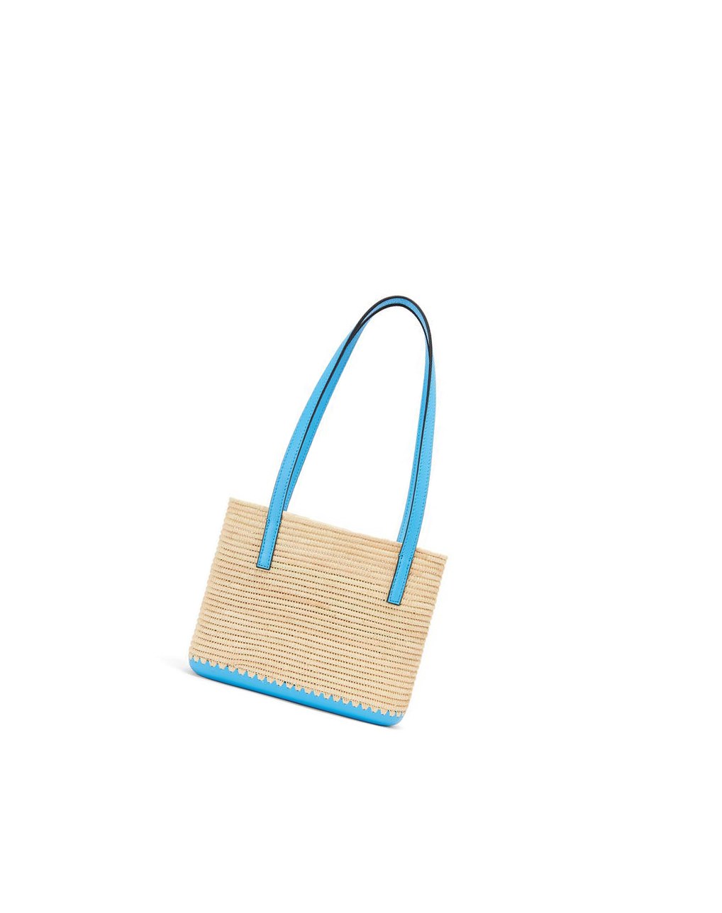Loewe Mini Square Basket bag in raffia and calfskin Azules | XBWZT-2735