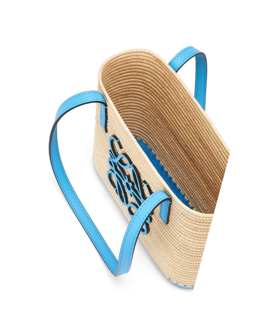 Loewe Mini Square Basket bag in raffia and calfskin Azules | XBWZT-2735