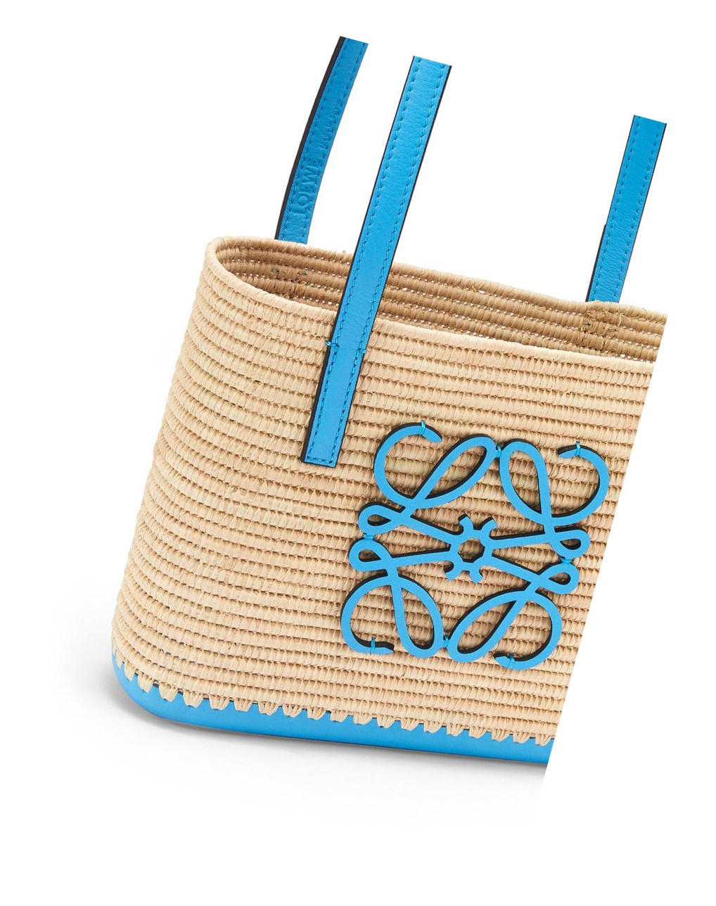Loewe Mini Square Basket bag in raffia and calfskin Azules | XBWZT-2735