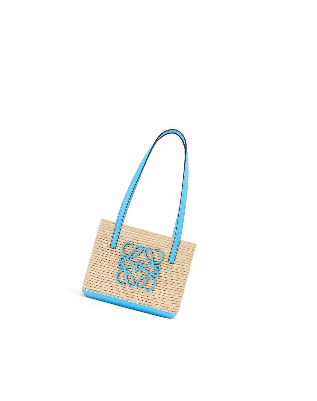 Loewe Mini Square Basket bag in raffia and calfskin Azules | XBWZT-2735