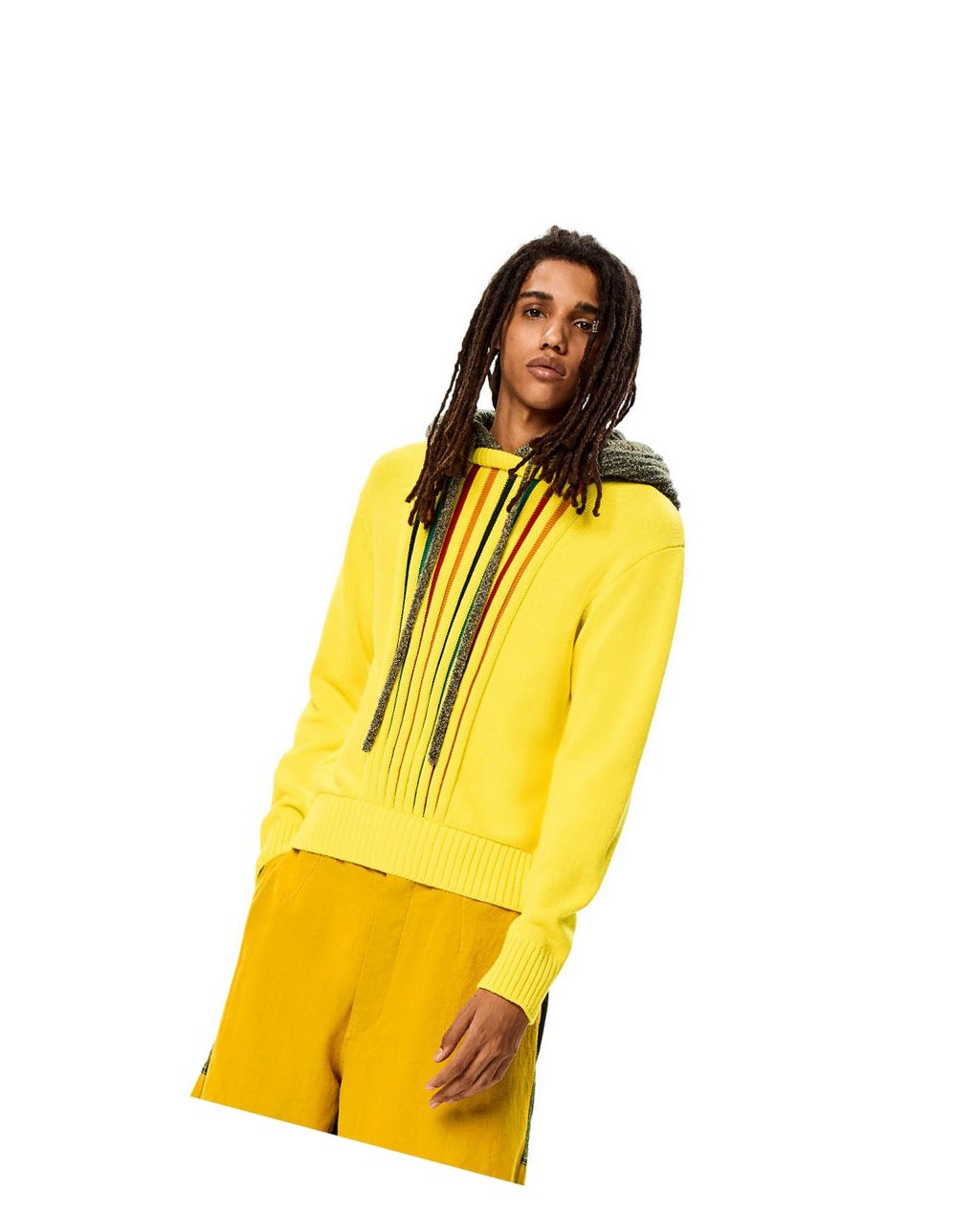 Loewe Multi-colour knit hoodie in cotton Amarillos | SBUEZ-1975
