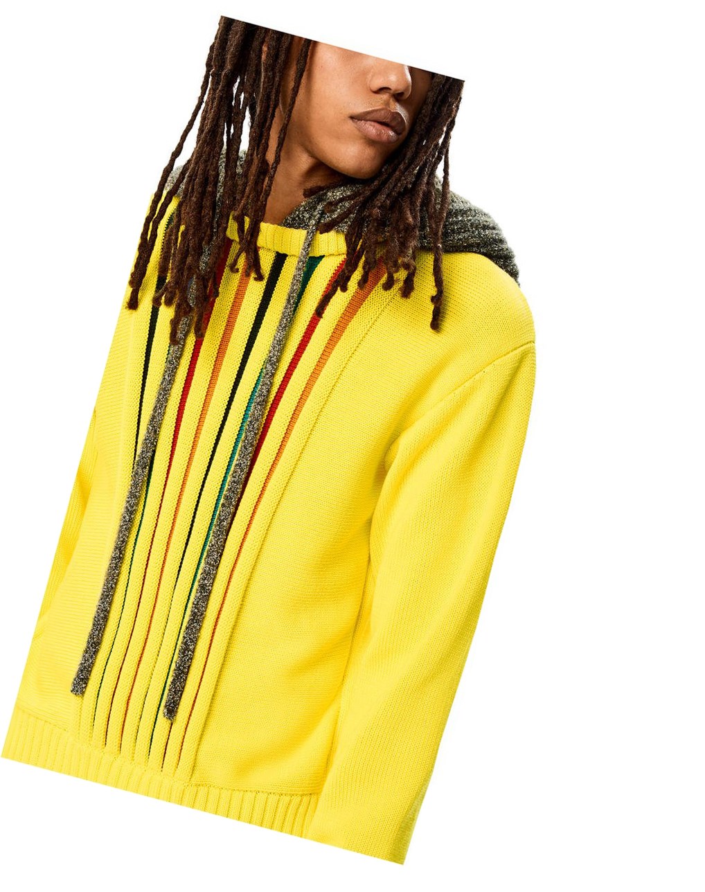 Loewe Multi-colour knit hoodie in cotton Amarillos | SBUEZ-1975