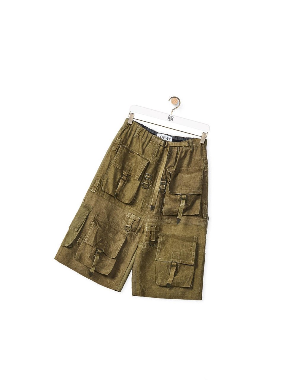 Loewe Multi-pocket bermuda shorts in cotton and linen Verdes | RUXDZ-2609