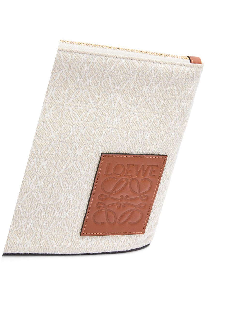 Loewe Oblong pouch in Anagram jacquard and calfskin Ecru / Tan | EXHDP-5708