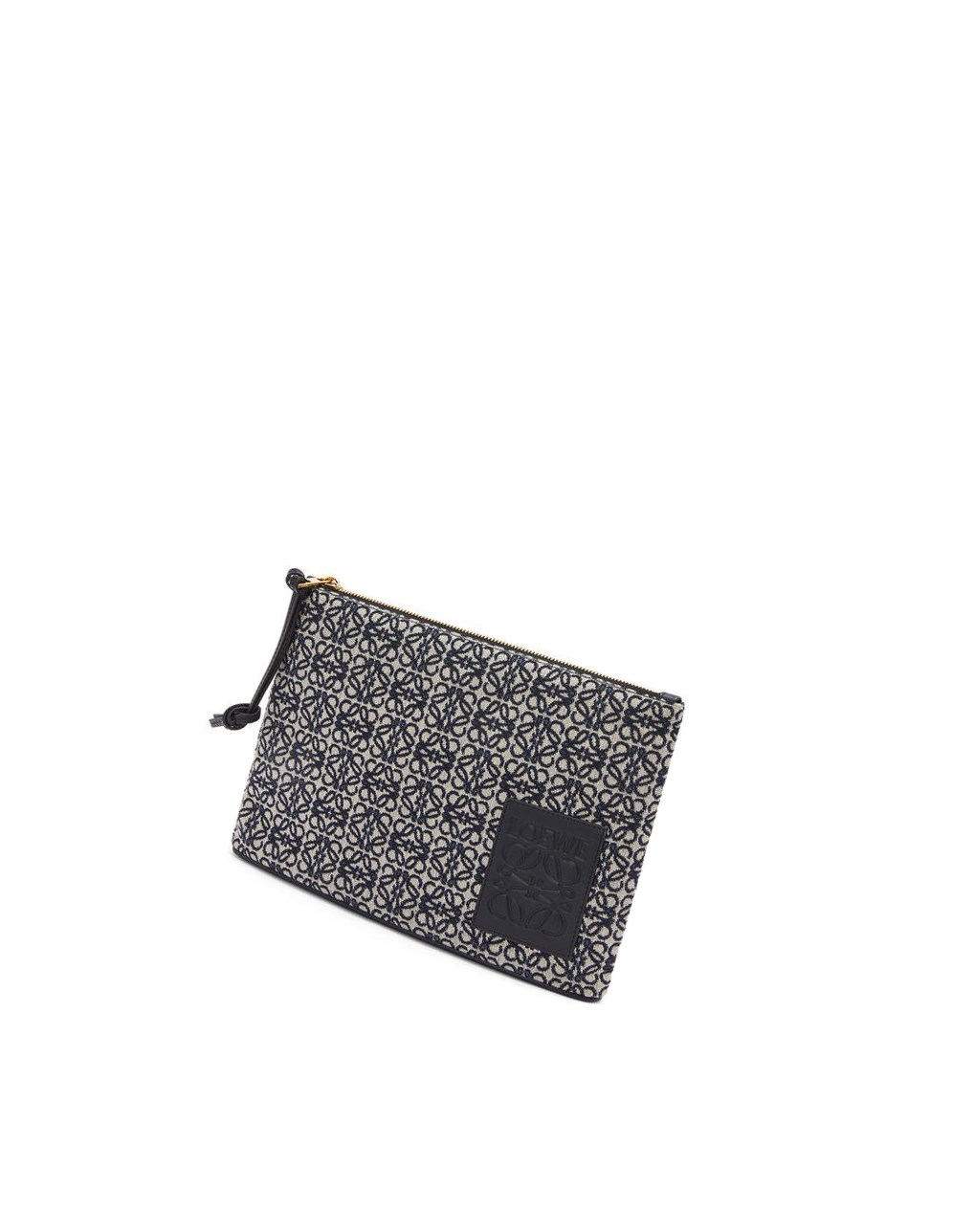 Loewe Oblong pouch in Anagram jacquard and calfskin Azul Marino Negros | OXRMB-8036