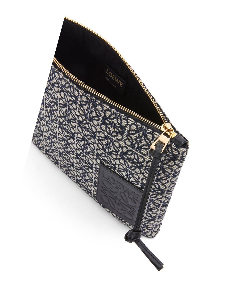 Loewe Oblong pouch in Anagram jacquard and calfskin Azul Marino Negros | OXRMB-8036