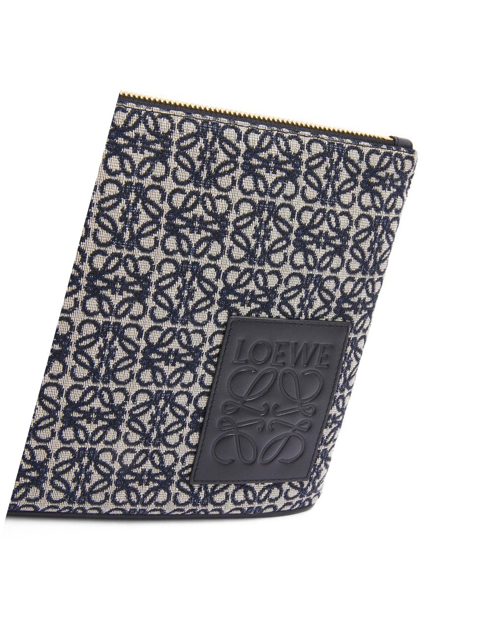 Loewe Oblong pouch in Anagram jacquard and calfskin Azul Marino Negros | OXRMB-8036