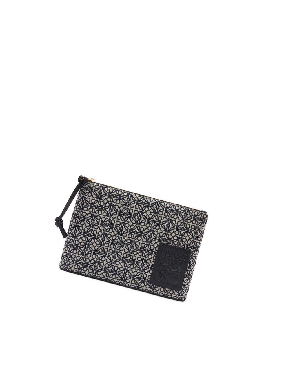 Loewe Oblong pouch in Anagram jacquard and calfskin Azul Marino Negros | OXRMB-8036