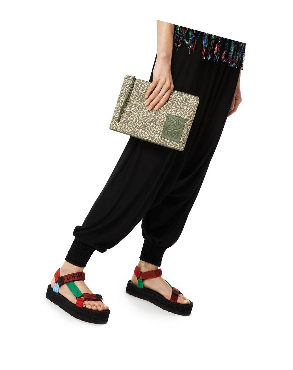 Loewe Oblong pouch in Anagram jacquard and calfskin Verdes Verdes | PRKYV-4630