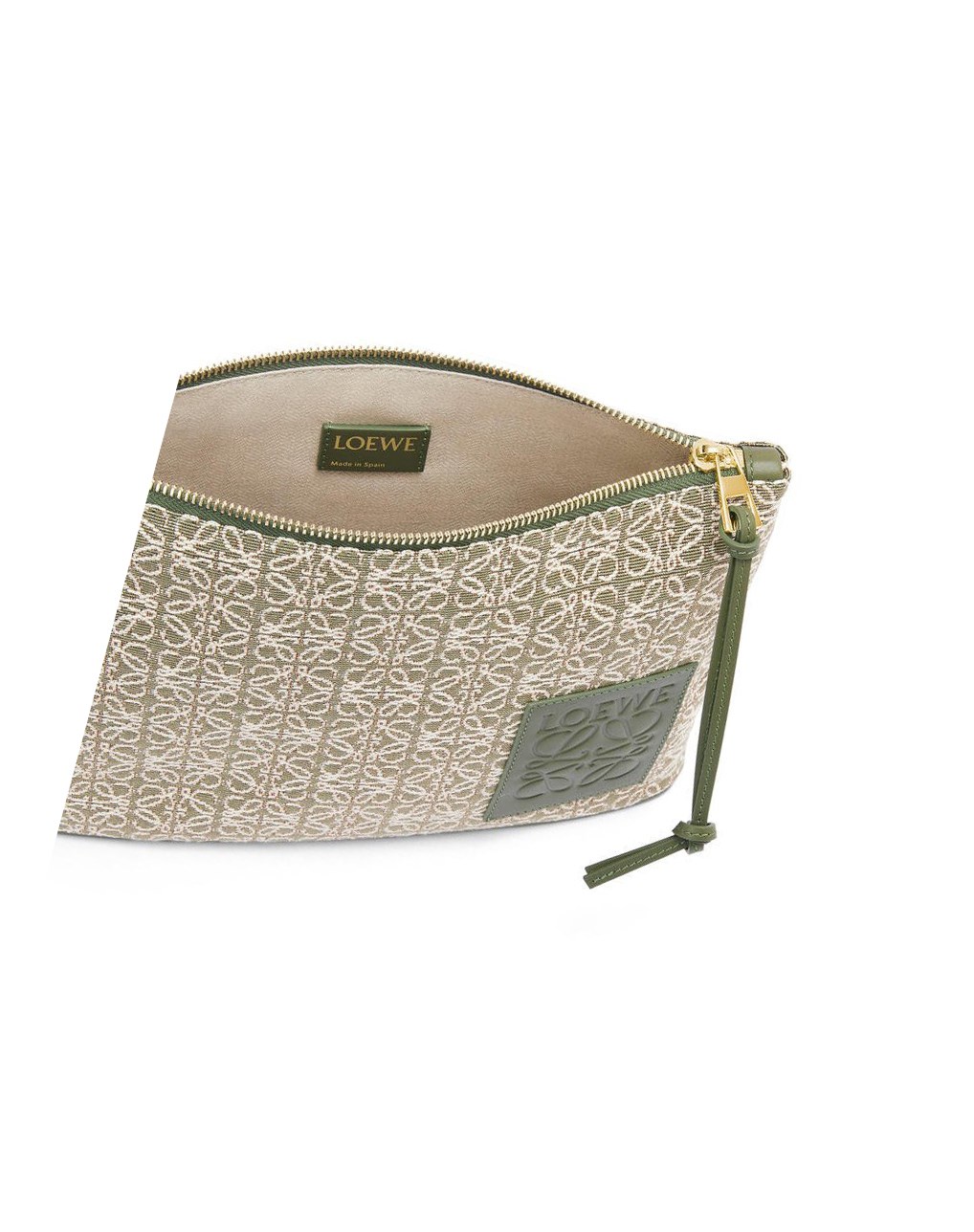 Loewe Oblong pouch in Anagram jacquard and calfskin Verdes Verdes | PRKYV-4630
