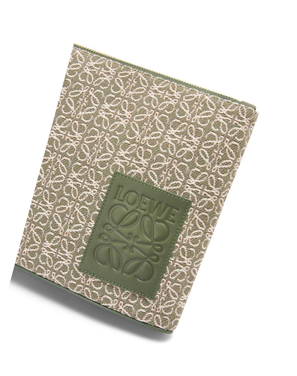 Loewe Oblong pouch in Anagram jacquard and calfskin Verdes Verdes | PRKYV-4630