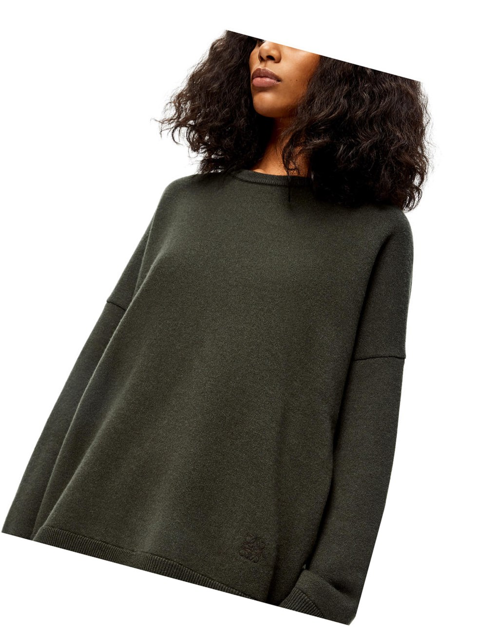 Loewe Oversize crewneck sweater in cashmere Kaki Verdes | TGDPR-1739