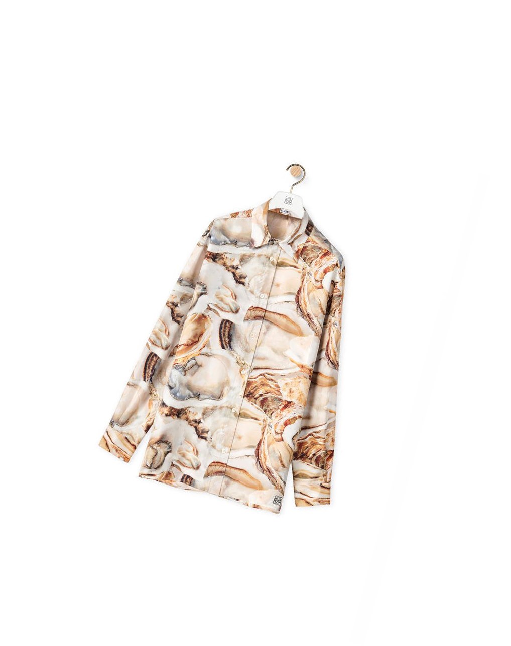 Loewe Oyster print shirt in silk Beige Claro Multicolor | IVHPS-8701