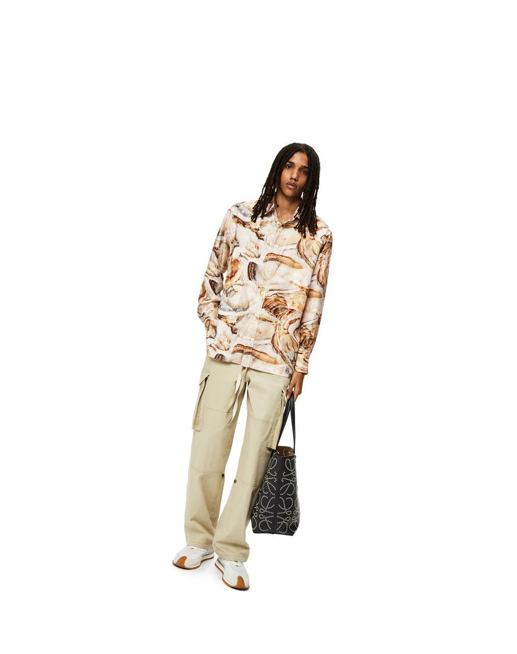 Loewe Oyster print shirt in silk Beige Claro Multicolor | IVHPS-8701