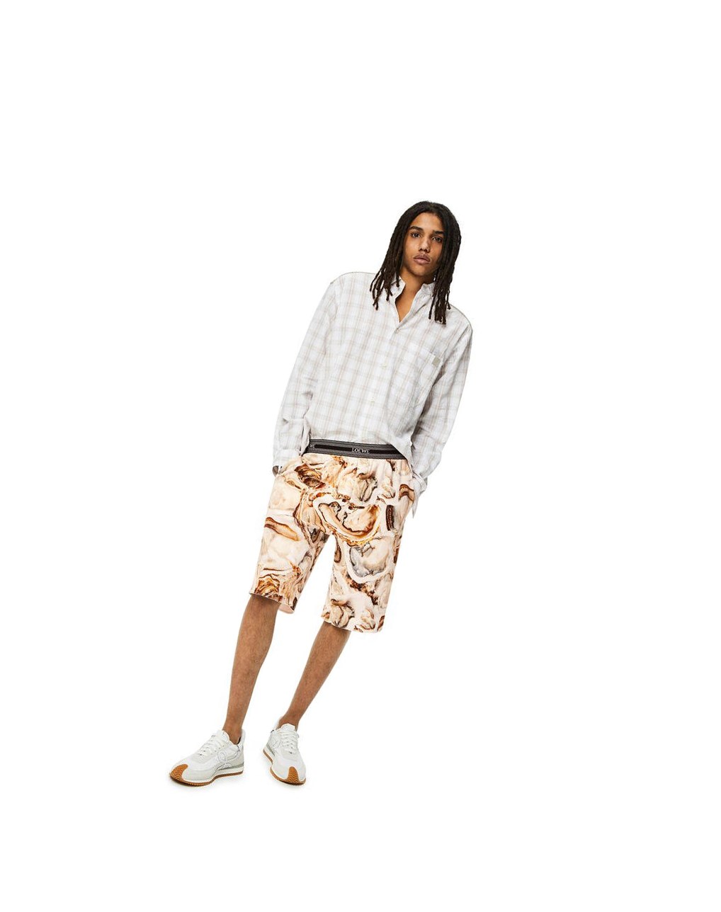 Loewe Oyster ribbed shorts in cotton Beige Claro Multicolor | RPBXH-9024