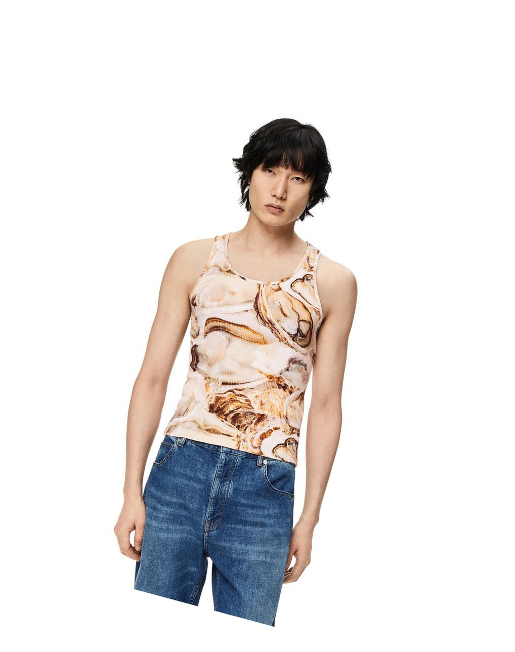 Loewe Oyster ribbed tank top in cotton Beige Claro Multicolor | RSTQP-9453