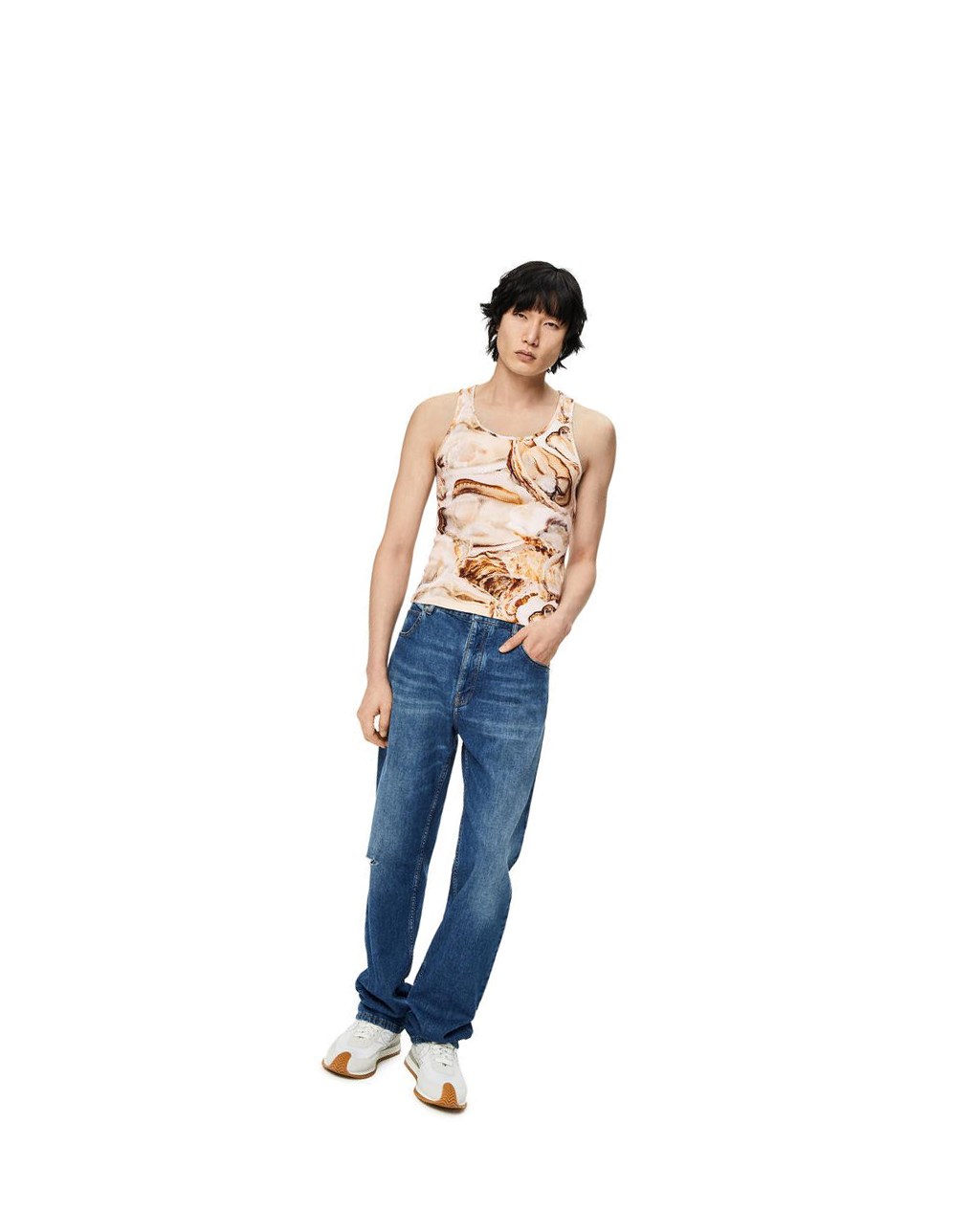 Loewe Oyster ribbed tank top in cotton Beige Claro Multicolor | RSTQP-9453